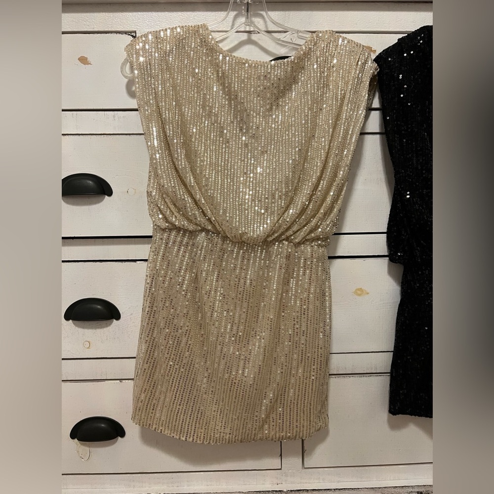 Gold sequin mini dress